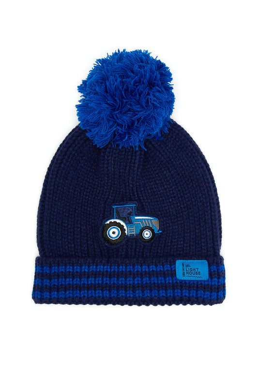 Lighthouse Bobbie Bobble hat- blue tractor striped