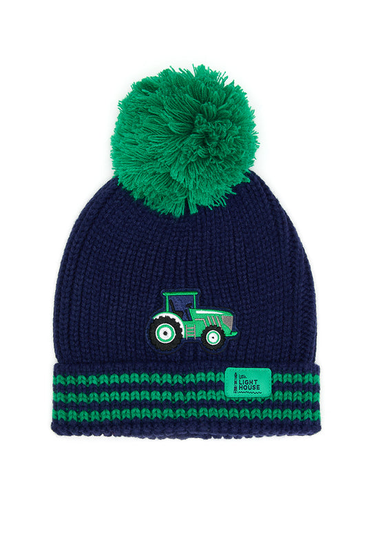 Lighthouse Bobbie Bobble Hat - Green tractor striped