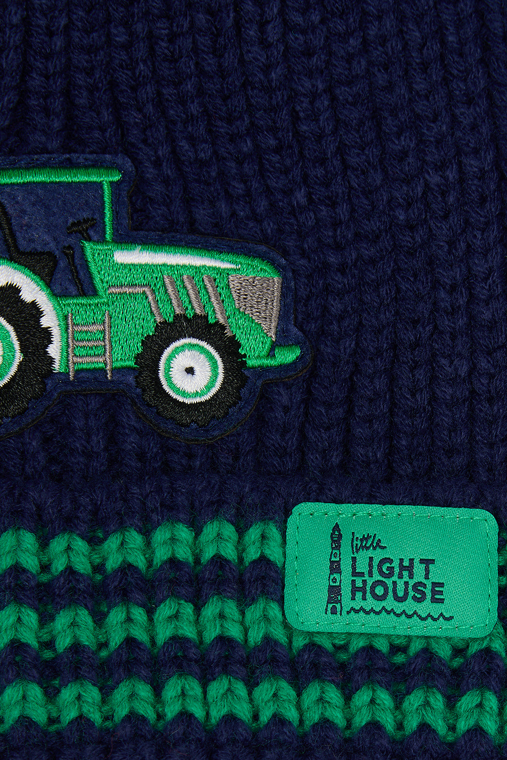 Lighthouse Bobbie Bobble Hat - Green tractor striped