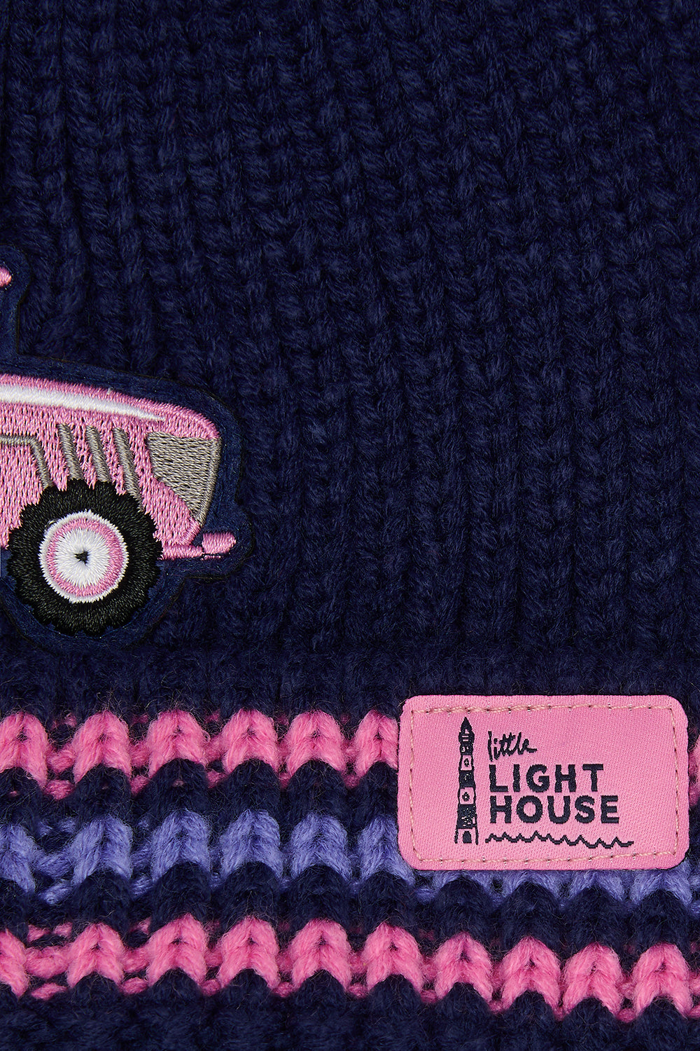 Lighthouse Bobbie Bobble Hat - pink tractor striped
