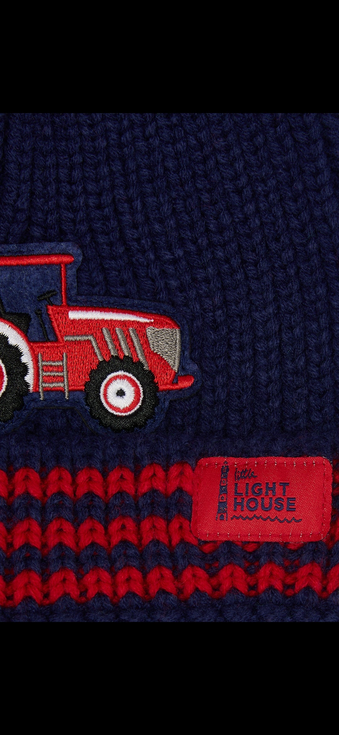 Lighthouse Bobbie Bottle Hat - Red tractor striped