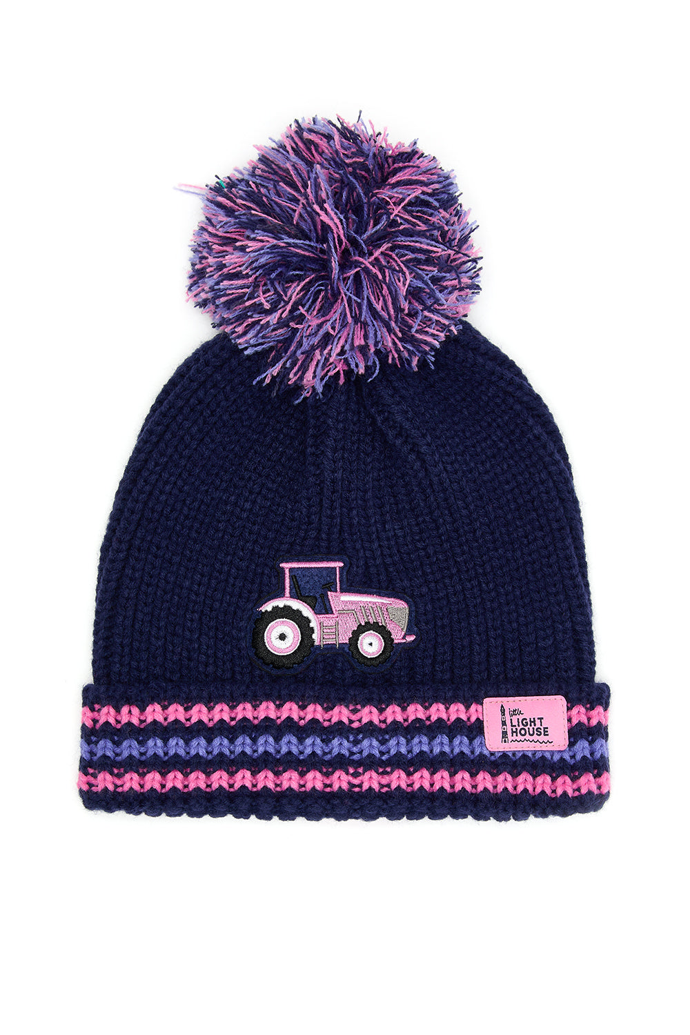 Lighthouse Bobbie Bobble Hat - pink tractor striped