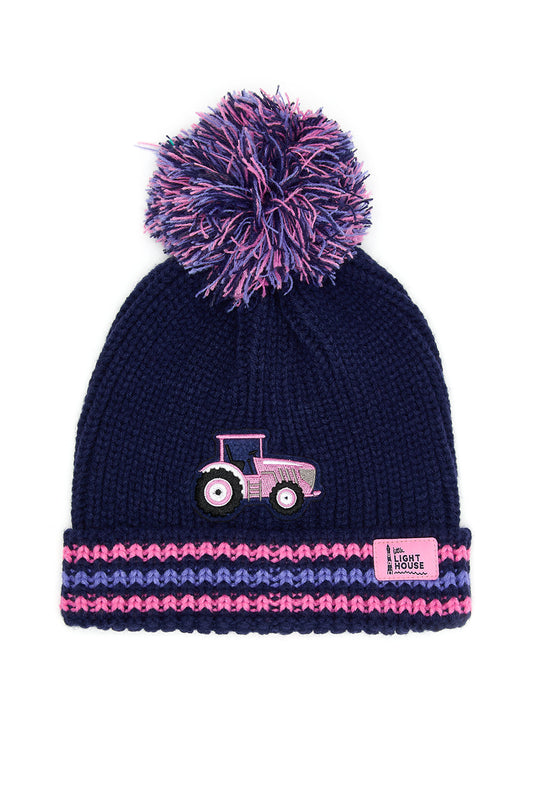 Lighthouse Bobbie Bobble Hat - pink tractor striped