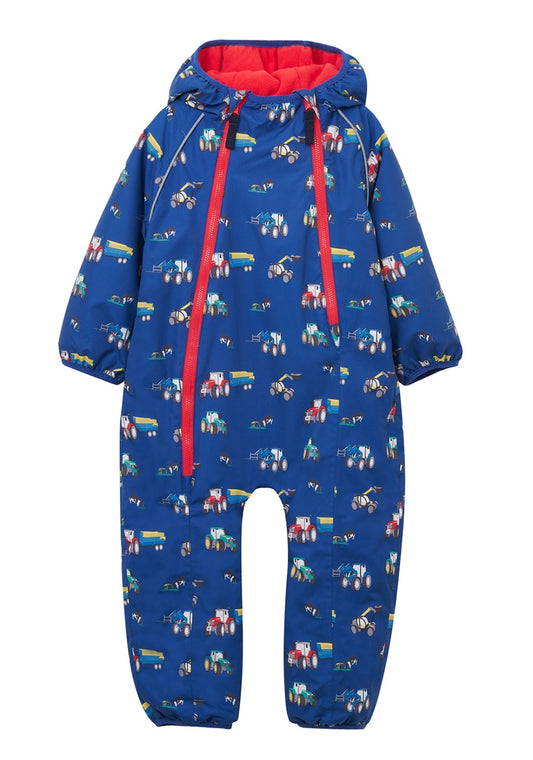 Lighthouse Jamie Puddlesuit - Boys Blue tractor print